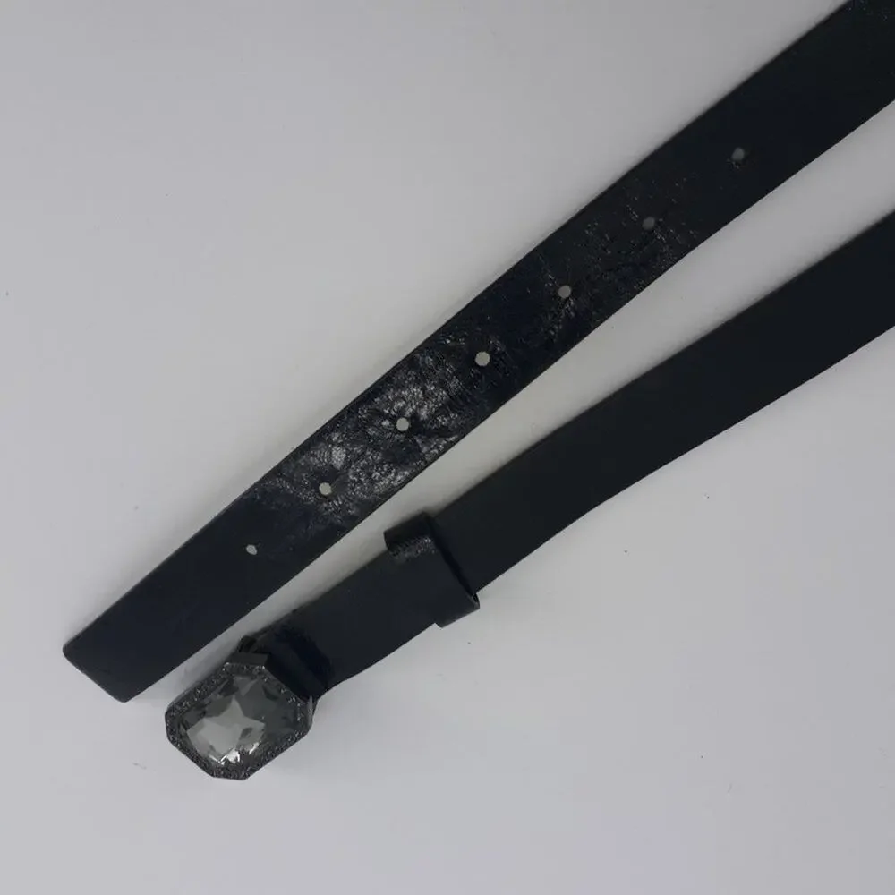 Women's Faux Leather black Large Rhinestone buckle Fashion Dress Accessory Sz 32